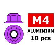 Aluminium zelfborgende zeskantmoer met flens - M4 - Kleur naar keuze - 10 st