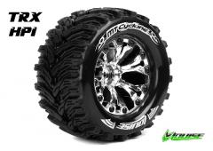 MT-CYCLONE - 1-10 Monster Truck Banden Set - Verlijmd op velg - Soft - 2.8" Velgen Chroo