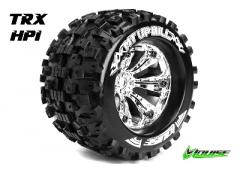 MT-UPHILL - 1-8 Monster Truck Banden Set - Verlijmd op velg - Medium - 3.8" Velgen Chroo