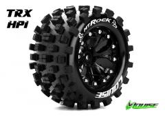 MT-ROCK - 1-10 Monster Truck Banden Set - Verlijmd op velg - Soft - 2.8" Velgen Zwart -