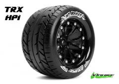 MT-ROCKET - 1-10 Monster Truck Banden Set - Verlijmd op velg - Soft - 2.8" Velgen Zwart