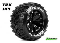 MT-CYCLONE - 1-10 Monster Truck Banden Set - Verlijmd op velg - Soft - 2.8" Velgen Zwart