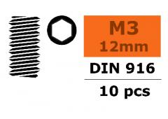 Stelschroef - Binnenzeskant - M3X12 - Staal - 10 st