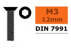 Verzonkenkopschroef - Binnenzeskant - M3X12 - Staal - 10 st