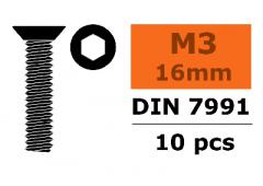 Revtec Verzonkenkopschroef Binnenzeskant M3X16 Staal 10 st