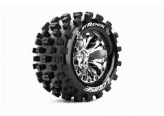 MT-ROCK - 1-10 Monster Truck Banden Set - Verlijmd op velg - Soft - 2.8" Velgen Chroom -