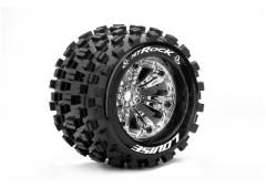 MT-ROCK - 1-8 Monster Truck Banden Set - Verlijmd op velg - Medium - 3.8" Velgen Chroom