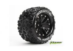 MT-SPIDER - 1-10 Monster Truck Banden Set - Verlijmd op velg - Soft - 2.8" Velgen Zwart Chroom - Zes