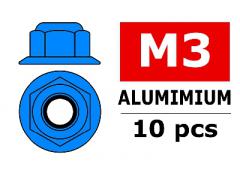 Aluminium zelfborgende zeskantmoer met flens - M3 - Kleur naar keuze - 10 st