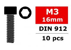 C-3001-30-16 Team Corally - Staal schroeven M3 x 16mm - Cilinderkop binnenzeskant - 10 st