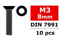 C-30051 Team Corally - Staal schroeven M3 x 8mm - Verzonkenkop binnenzeskant - 10 st