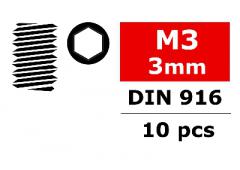 C-30150 Team Corally - Staal stelschroeven M3 x 3mm - Binnenzeskant - 10 st