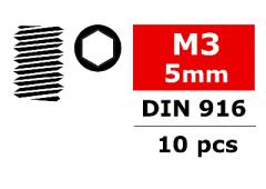 C-30151 Team Corally - Staal stelschroeven M3 x 5mm - Binnenzeskant - 10 st