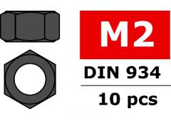 Staal zeskantmoer M2 - Zwart - 10 st