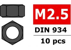 Staal zeskantmoer M2.5 - Zwart - 10 st