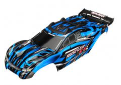 Traxxas TRX6718X Body, Rustler 4X4, blauw / raam, grille, sticker met lichtplaat (gemonteerd met voo