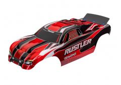 Traxxas TRX3750R Body, Rustler (past ook op Rustler VXL), rood (geverfd, emblemen aangebracht, geass