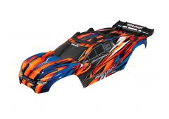 Traxxas TRX6717T Body, Rustler 4X4 VXL, oranje / venster, grill, lichten decals (geassembleerd met v