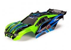 Traxxas TRX6734G Body, Rustler 4X4, groen en blauw / raam, grille, stickervel met verlichting (gemon