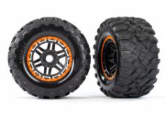 Traxxas TRX8972T Banden en wielen, gemonteerd, gelijmd (zwart, oranje beadlock-achtige wielen, Maxx