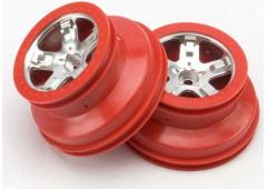 Traxxas TRX5874A Wielen, SCT gesatineerd chroom, rood beadlock stijl