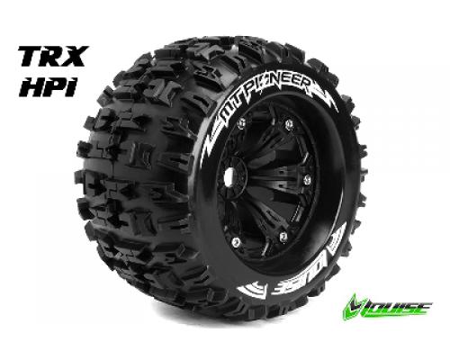 MT-PIONEER - 1-8 Monster Truck Banden Set - Verlijmd op velg - Medium - 3.8\" Velgen Zwar