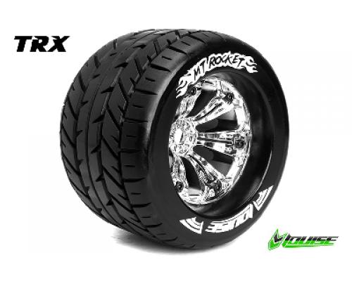 MT-ROCKET - 1-8 Monster Truck Banden Set - Verlijmd op velg - Medium - 3.8\" Velgen Chroo