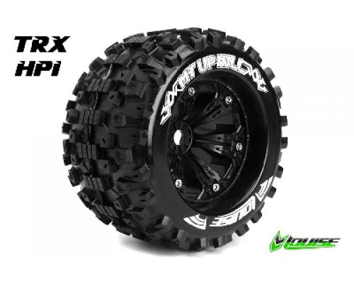 MT-UPHILL - 1-8 Monster Truck Banden Set - Verlijmd op velg - Medium - 3.8\" Velgen Zwart