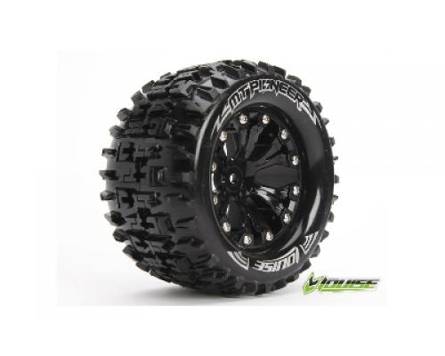 MT-PIONEER - 1-10 Monster Truck Banden Set - Verlijmd op velg - Soft - 2.8\" Velgen Zwart