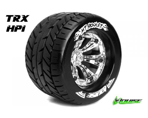 MT-ROCKET - 1-8 Monster Truck Banden Set - Verlijmd op velg - Medium - 3.8\" Velgen Chroo