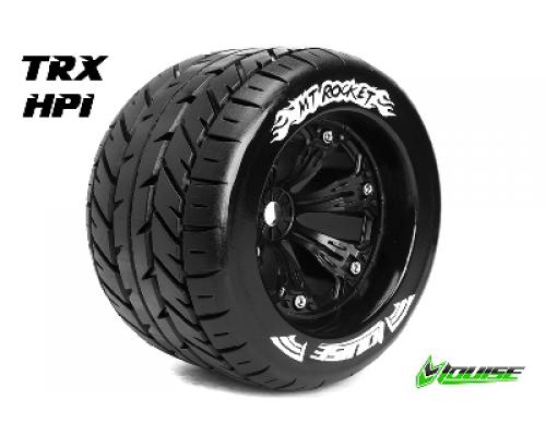 MT-ROCKET - 1-8 Monster Truck Banden Set - Verlijmd op velg - Medium - 3.8\" Velgen Zwart