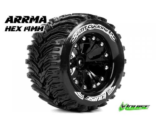 MT-CYCLONE - 1-10 Monster Truck Banden Set - Verlijmd op velg - Soft - 2.8\" Velgen Zwart