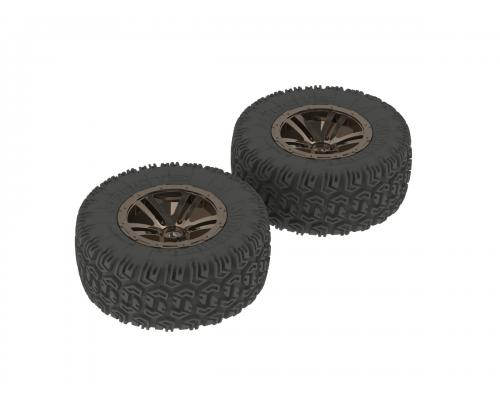 AR550007 Sidewinder 2 SC Tire Wheel Glued Black Chrome (2) (ARAC9647)