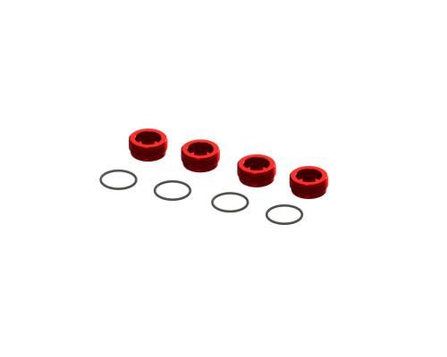 ARA320467 Aluminum Front Hub Nut Red (4) inc O-Rings