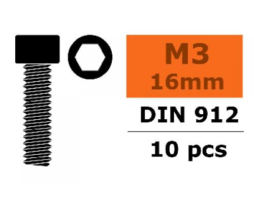 Cilinderkopschroef - Binnenzeskant - M3X16 - Staal - 10 st