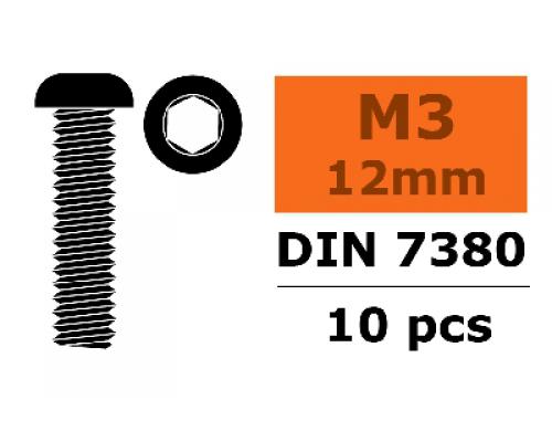 Laagbolkopschroef - Binnenzeskant - M3X12- Staal - 10 st