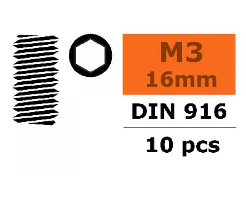 Stelschroef - Binnenzeskant - M3X16 - Staal - 10 st