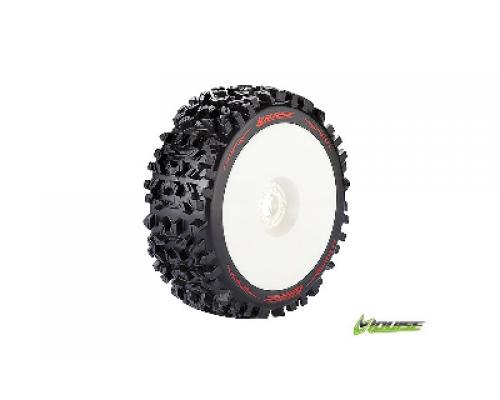 B-PIONEER - 1-8 Buggy Banden Set - Verlijmd op velg - Soft - Velgen Wit - Zeskant 17mm -