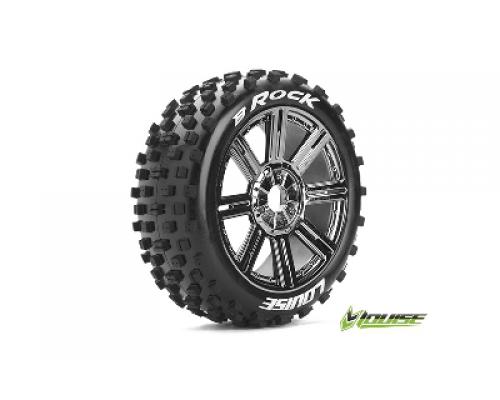 B-ROCK - 1-8 Buggy Banden Set - Verlijmd op velg - Soft - Spaakvelgen Zwart Chroom - Zes