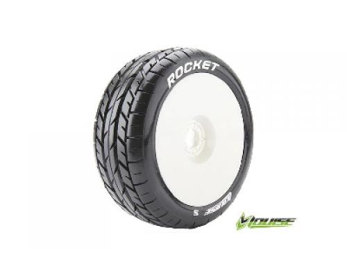 B-ROCKET - 1-8 Buggy Banden Set - Verlijmd op velg - Soft - Velgen Wit - Zeskant 17mm -