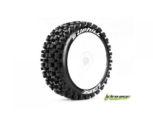 B-UPHILL - 1-8 Buggy Banden Set - Verlijmd op velg - Soft - Velgen Wit - Zeskant 17mm -