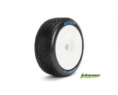 B-VIPER-JA - 1-8 Buggy Banden Set - Verlijmd op velg - Soft - Velgen Wit - Zeskant 17mm