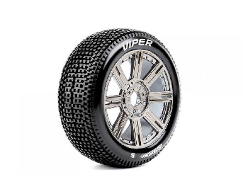 B-VIPER-JA - 1-8 Buggy Banden Set - Verlijmd op velg - Super Soft - Spaakvelgen Zwart Ch