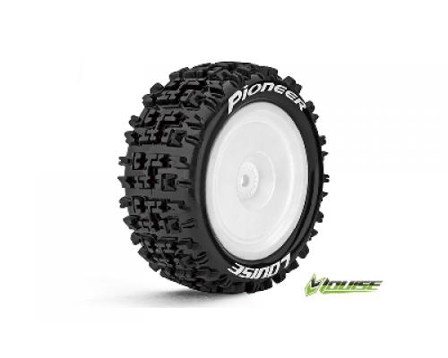 E-PIONEER - 1-10 Buggy Banden Set - Verlijmd op velg - Soft - Velgen Wit - Kyosho HEX 12