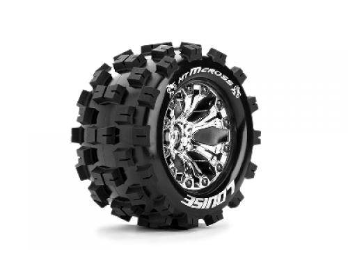 MT-MCROSS - 1-10 Monster Truck Banden Set - Verlijmd op velg - Soft - 2.8\" Velgen Chroom