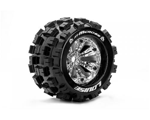 MT-MCROSS - 1-8 Monster Truck Banden Set - Verlijmd op velg - Medium - 3.8\" Velgen Chroo