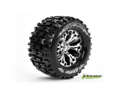 MT-PIONEER - 1-10 Monster Truck Banden Set - Verlijmd op velg - Soft - 2.8\" Velgen Chroo