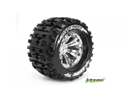 MT-PIONEER - 1-8 Monster Truck Banden Set - Verlijmd op velg - Medium - 3.8\" Velgen Chro