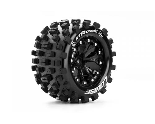 MT-ROCK - 1-10 Monster Truck Banden Set - Verlijmd op velg - Soft - 2.8\" Velgen Zwart -