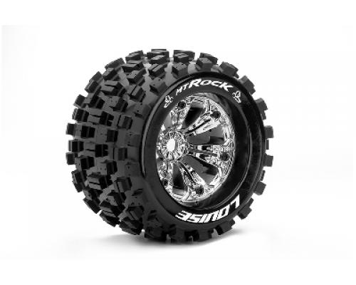 MT-ROCK - 1-8 Monster Truck Banden Set - Verlijmd op velg - Medium - 3.8\" Velgen Chroom